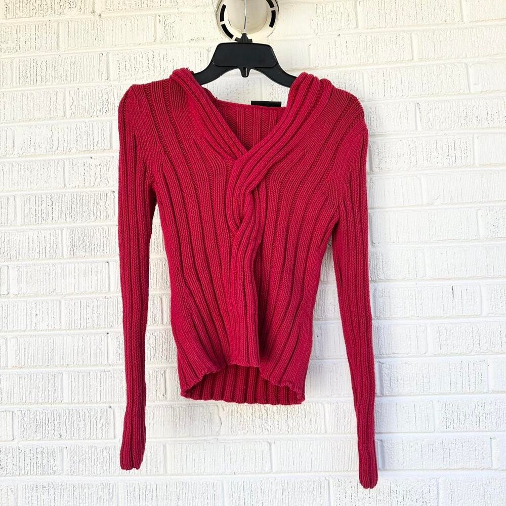 Axcess Vintage Y2K Red Wrap Thick Knit Sweater with Hoodie